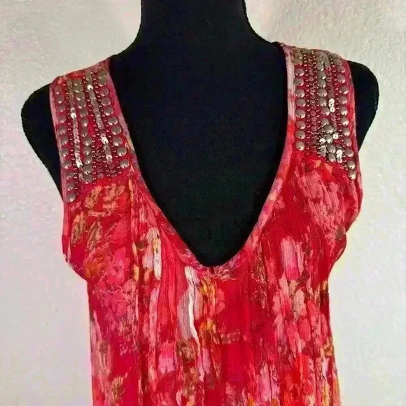 Alberto Makali Floral Gauzy Double Lined Silver Sequin Pink Sleeveless Dress XL - Picture 3 of 10